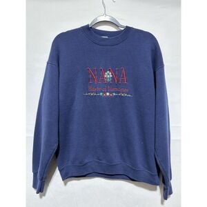 VINTAGE "NANA Maker Of Memories" Women's Sweatshirt Navy Embroidered Floral LG